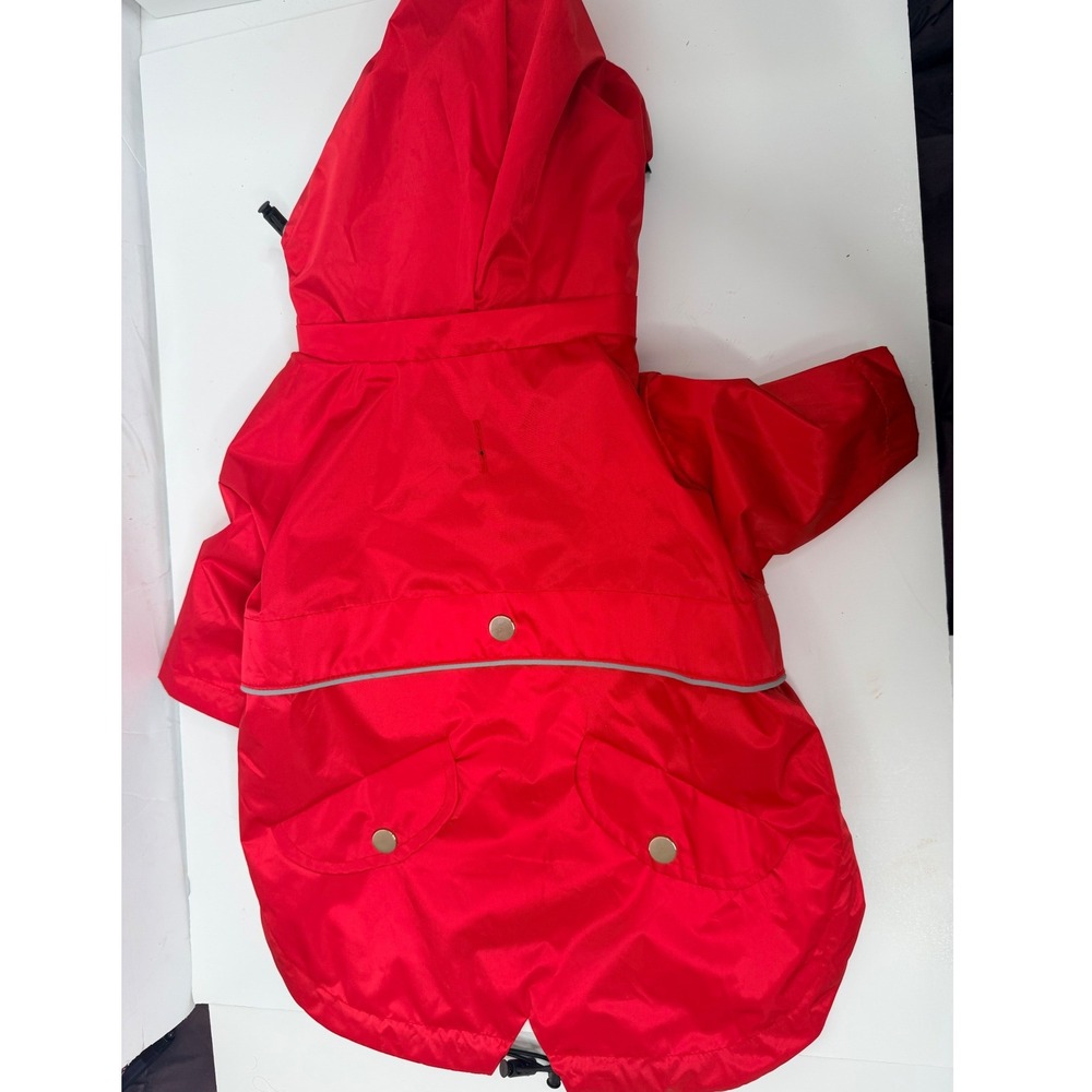 Dog Raincoat Medium Waterproof Red Hooded Jacket Reflective Lined Pet Coat - Picture 10 of 15